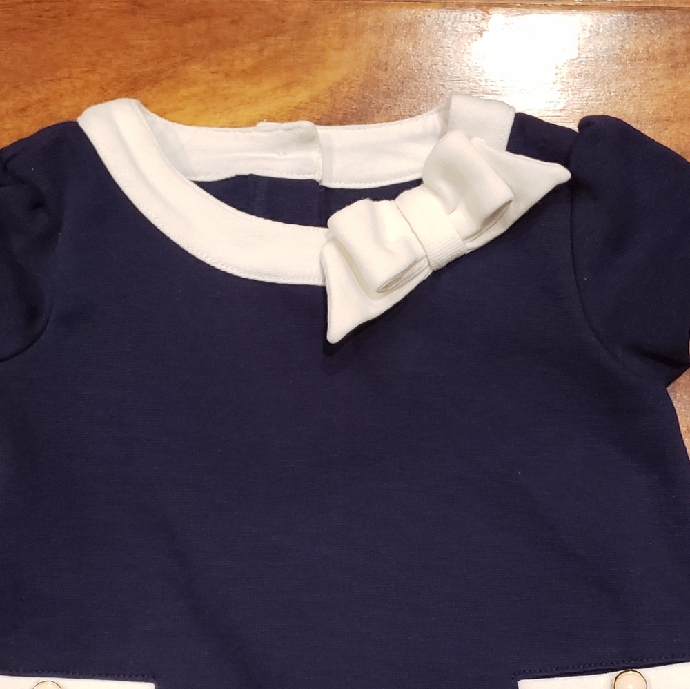 Janie and Jack EUC 12-18 months navy blue and white ponte dress w/ diaper cover - Picture 3 of 8
